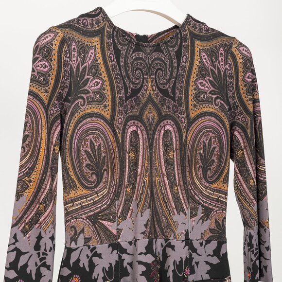 Etro Purple & Black Paisley & Floral Jersey Midi Dress - Picture 4 of 11